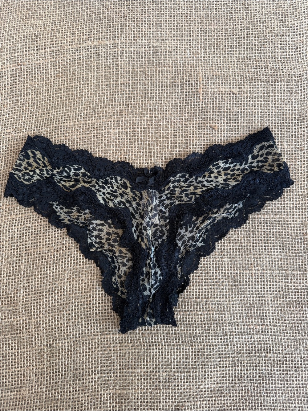 Victoria's Secret Lace Trim Leopard Bikini Panty - Black and Tan